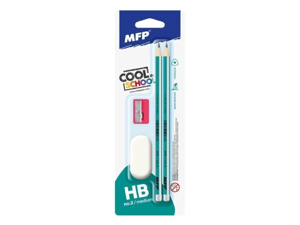 Tužka M set 2 triangular 2xč.2+guma+ořezávátko