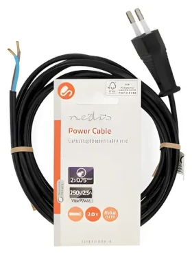 Nedis napájecí kabel Euro vidlice - otevřený konec černá / Napájecí kabel / Plochý / PVC / 2 m (CEGL11700BK20)