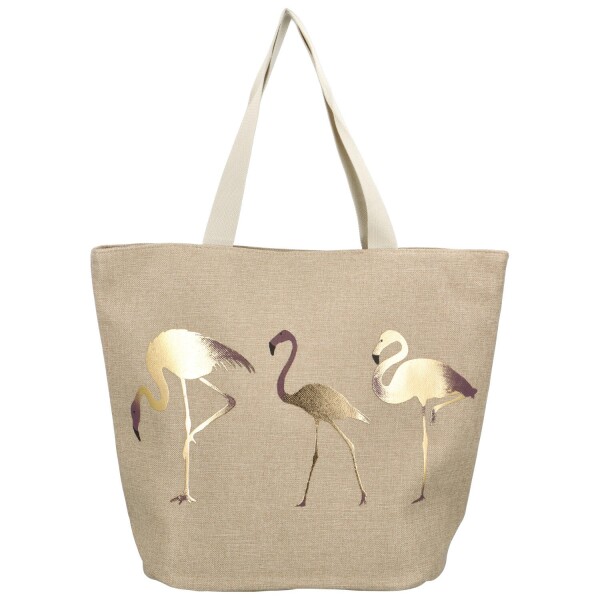 Plátěná velká plážová taška, plameňák zlatá