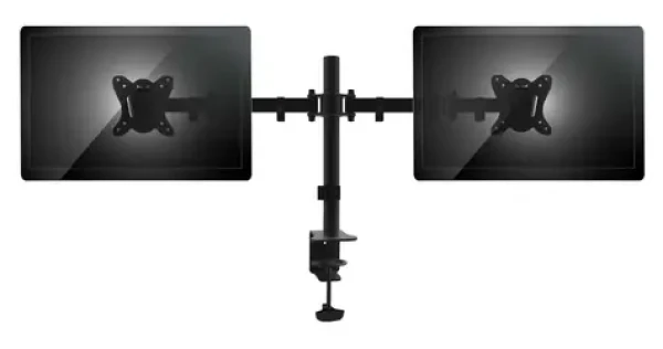 Equip černá / Stolní držák pro 2 monitory / 13-27" / VESA 75x75-100x100 / nosnost 2x8 kg / výškově nastavitelný (650152)
