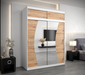 Šatní skříň Abi W0 s nástavcem Barva korpusu: Bílá, Rozměry: 180 cm, Dveře: Dub artisan