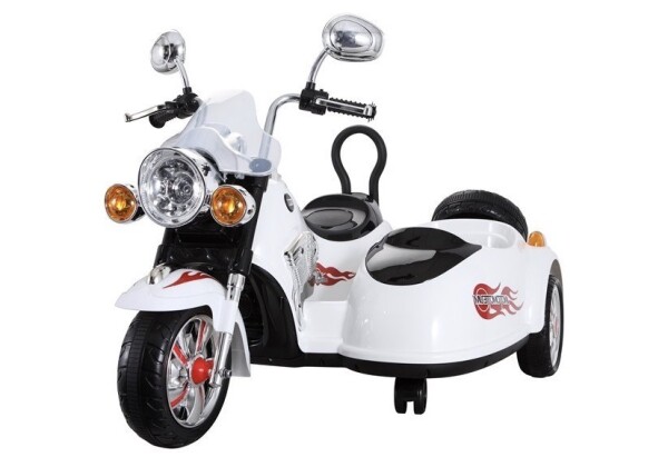 Mamido Dětská elektrická motorka Chopper s postranním vozíkem bílá
