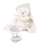 Doudou Dárková sada Plyšový medvídek s úchytem na dudlík a dečkou béžový 20 cm