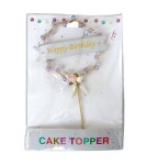 Dortisimo Zápich do dortu zlatý Happy Birthday s fialovými korálky