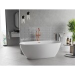 MEXEN/S - Luvo Slim volně stojící vana 170 x 75, bílá, sifon a přepad růžové zlato 52801707500-60
