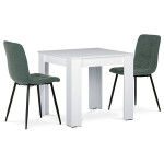 Jídelní set 1+2, stůl 80x80 cm, bílá MDF, židle zelená látka, černý lak