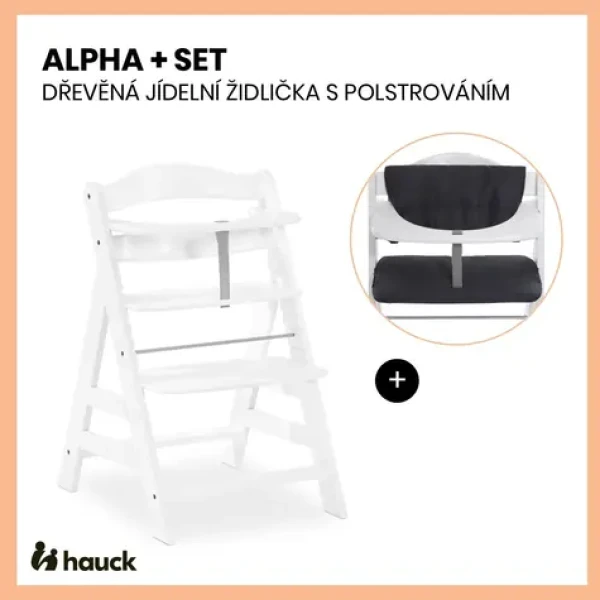 Hauck Alpha+ set 2v1 dřevěná židle, white + polstrování Melange charcoal (HK661161SET3)