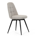 Židle jídelní, krémová látka, 360° otočný mechanismus, černý matný lak, kovové nohy