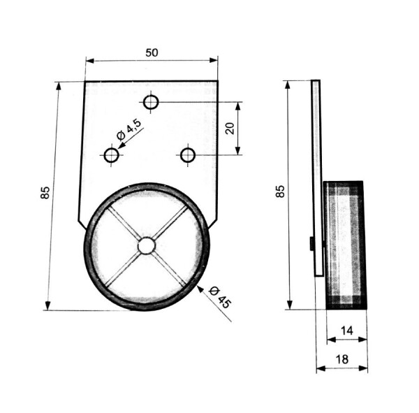 NábytekProNás Kolečko (komplet) 85 x 50 x 18 mm - plast VELIKOST BALENÍ: 1 ks