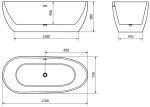 MEXEN/S - Eos volně stojící vana 170 x 75, bílá/černá, sifon a přepad bílá 52471707575-20