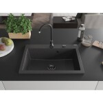 MEXEN/S - Elix granitový dřez 1-miska 700 x 500 mm, černá kropenatá, sifon černá 6526701005-76-B