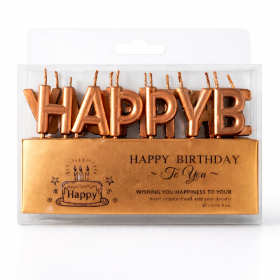 Dortové svíčky "Happy Birthday" bronzové 13ks
