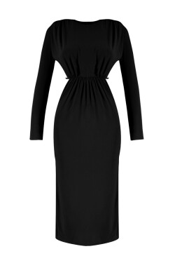 Trendyol černé pletené lemované elegantní večerní šaty oknem výřezem lemováním