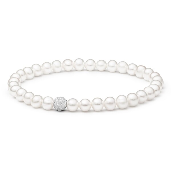 Perlový náramek se zirkony Rosie - sladkovodní perla, Ag 925/1000, 19 cm Bílá