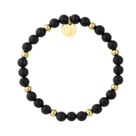 Korálkový náramek Cecilia Gold - černý onyx, chirurgická ocel, Černá 17 cm