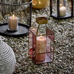 Bloomingville Lucerna Drew Colour Glass Rose 34 cm, červená barva, sklo, kov