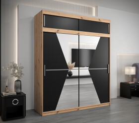 Šatní skříň Abi Ma s nástavcem Barva korpusu: Dub artisan, Rozměry: 200 cm, Dveře: Černá