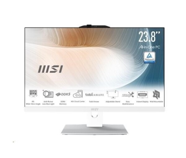 MSI PC AiO Modern AM242P 1M-2089XEU, Core 5 120U, 23.8 FHD, Anti-Glare, Non-Touch, 16GB, 512GB SSD, N/A, No OS, White EDF_2666545