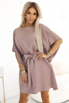 287-37 SOFIA Motýlí šaty se zavazováním v pase - MOCHA MOUSSE S/M