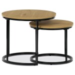 Set 2 ks stolků, MDF deska, dekor divoký dub, kovová podnož, černý lak