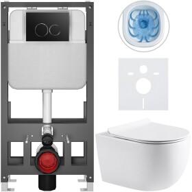 CERANO Kompletní WC set Basic/Felci - bílá lesklá - WC tlačítko Dualo/Černá - volně stojící - předstěnová instalace - 53x37 cm