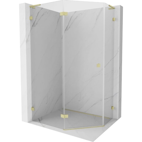 MEXEN/S - Lunar L sprchový kout pětiboký křídlový levá 100 x 90, transparent, zlato kartáčovaná 831L-100L-090P-55-00-L