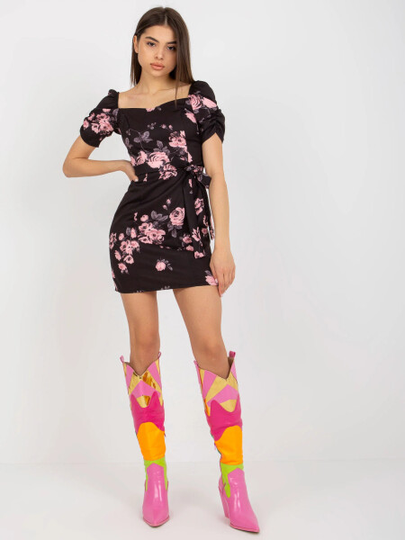 Dámské šaty LK SK 508641.29 Černá s růžovou vzor - FPrice černá s růžovou 42