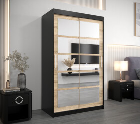 Šatní skříň Abi Ro2 Barva korpusu: Černá, Rozměry: 120 cm, Dveře: Dub sonoma
