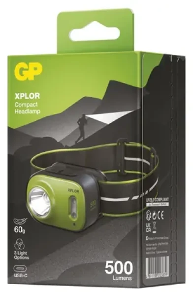 GP Xplor PHR17 šedo-zelená / Čelovka / nabíjecí / 500 lm / dosvit 85 m / IPX6 (1451085670)
