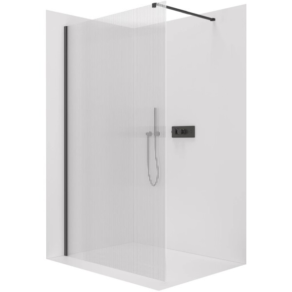 CERANO Sprchová zástěna Walk-in Onyx Cube L/P - 8 mm - hranatá vzpěra - černá matná, rýhované sklo - 60x200 cm