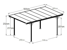 Hliníkový přístřešek (carport) – Helsinki (d. 503 × š. 305 × v. 232 cm), bílá 3,05, 5,03, Hliník
