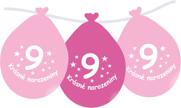 Balónek růžový KRÁSNÉ NAROZENINY číslo 9 visící - 5 ks balonky.cz Balónek růžový KRÁSNÉ NAROZENINY číslo 9 visící - 5 ks balonky.cz