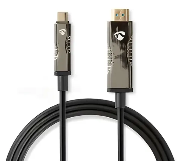 Nedis USB-C na HDMI aktivní optický kabel 20 m černá / Kabel HDMI / AOC / 18 Gbps (CCBG6410BK200)