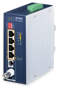 Planet IVC-234GPT / VDSL2 mediakonvertor průmyslový / 4x GLAN PoE+ 802.3at / profil 17a/30a/35b / G.Vectoring / G.INP (IVC-234GPT)