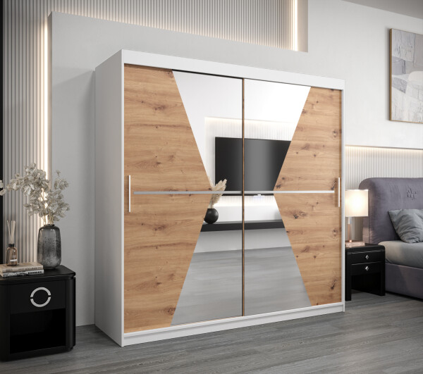 Šatní skříň Abi Ma Barva korpusu: Bílá, Rozměry: 200 cm, Dveře: Dub artisan