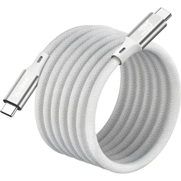 YENKEE YCU 05WH MAGNETIC bílá / Magnetický kabel USB-C/USB-C / 240 W / 20 Gb/s / 1,5 m / 4K 60Hz