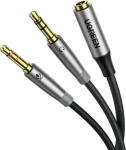 UGREEN AV193 Kabel 2x 3.5mm Jack (M) - 3.5mm Jack (F) 0.2m šedá (6957303852550)