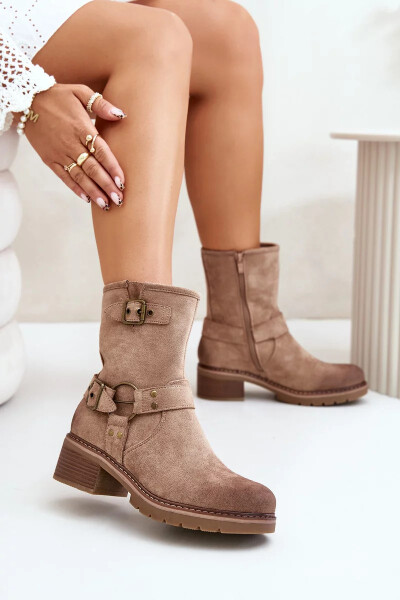 Dámské Kotníkové Boty Na Nízkém Podpatku S Přezkami Tmavě Béžové Zudra 39