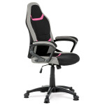 Kancelářská a herní židle, potah růžová, šedá a černá látka, houpací mechanismus