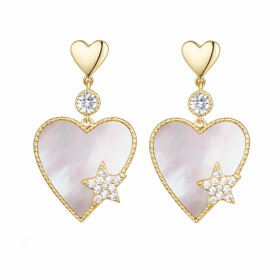 Náušnice s motivem srdce Suzanne - zirkony, perleť, Zlatá