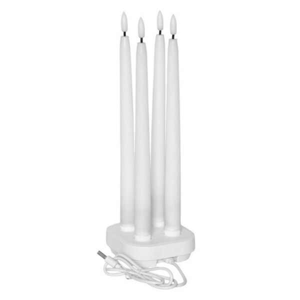 STAR TRADING Dobíjecí LED svíčky Flamme – set 4 ks + dobíjecí stanice, bílá barva, plast