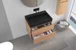 CERANO - Koupelnová skříňka Velora - dub medový, úchytka zlatá + umyvadlo z lit. mramoru Vita - černá matná - 70x63x46,5 CER-8050BD84056