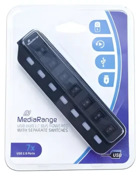 MediaRange USB hub černá / 7 portů / USB 2.0 / Plug and Play (MRCS504)