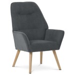 Křeslo "ušák", potah šedá látka, nohy masiv kaučukovník