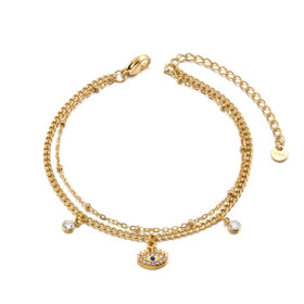 Dvojitý náramek Sophia Gold - Evil Eye, chirurgická ocel, Zlatá 17 cm + 5 cm (prodloužení)