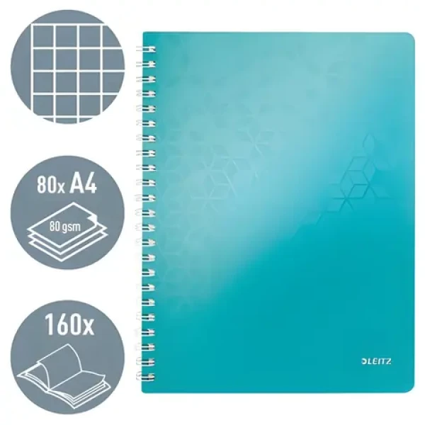 Leitz WOW ledově modrá / Blok / A4 / čtverečkovaný / drátěná vazba / PP desky / 80 g/m2 (46380051)