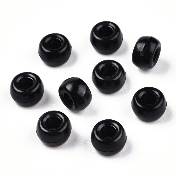 Akrylové korálky - pony beads - černé - 6 x 9 mm - 10 ks