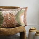 MADAM STOLTZ Prošívaný povlak na polštář Velvet Dusty rose 40 × 60 cm, béžová barva, textil