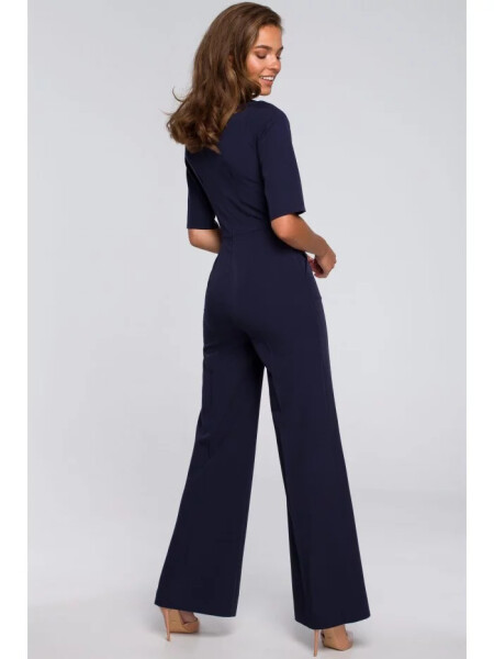Dámský elegantní overal se zavazováním za krkem S243 tmavě modrý - Stylove 2XL