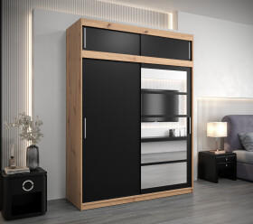 Šatní skříň Abi Ro1 s nástavcem Barva korpusu: Dub artisan, Rozměry: 150 cm, Dveře: Černá
